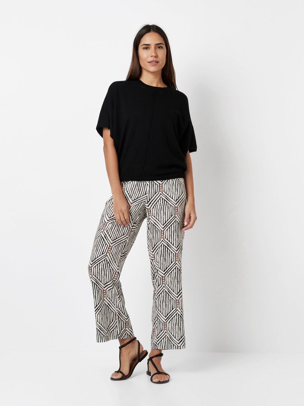 Patterned wide leg linen pants | Style »Pia« offwhite/black