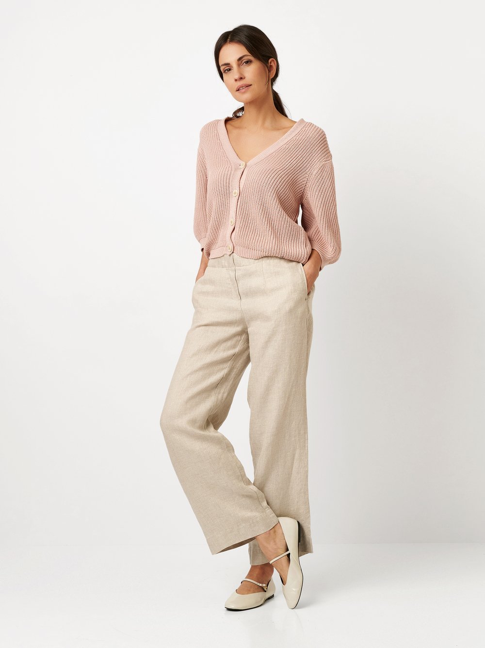 Shimmering wide leg linen pants | Style »Pia« beige/gold