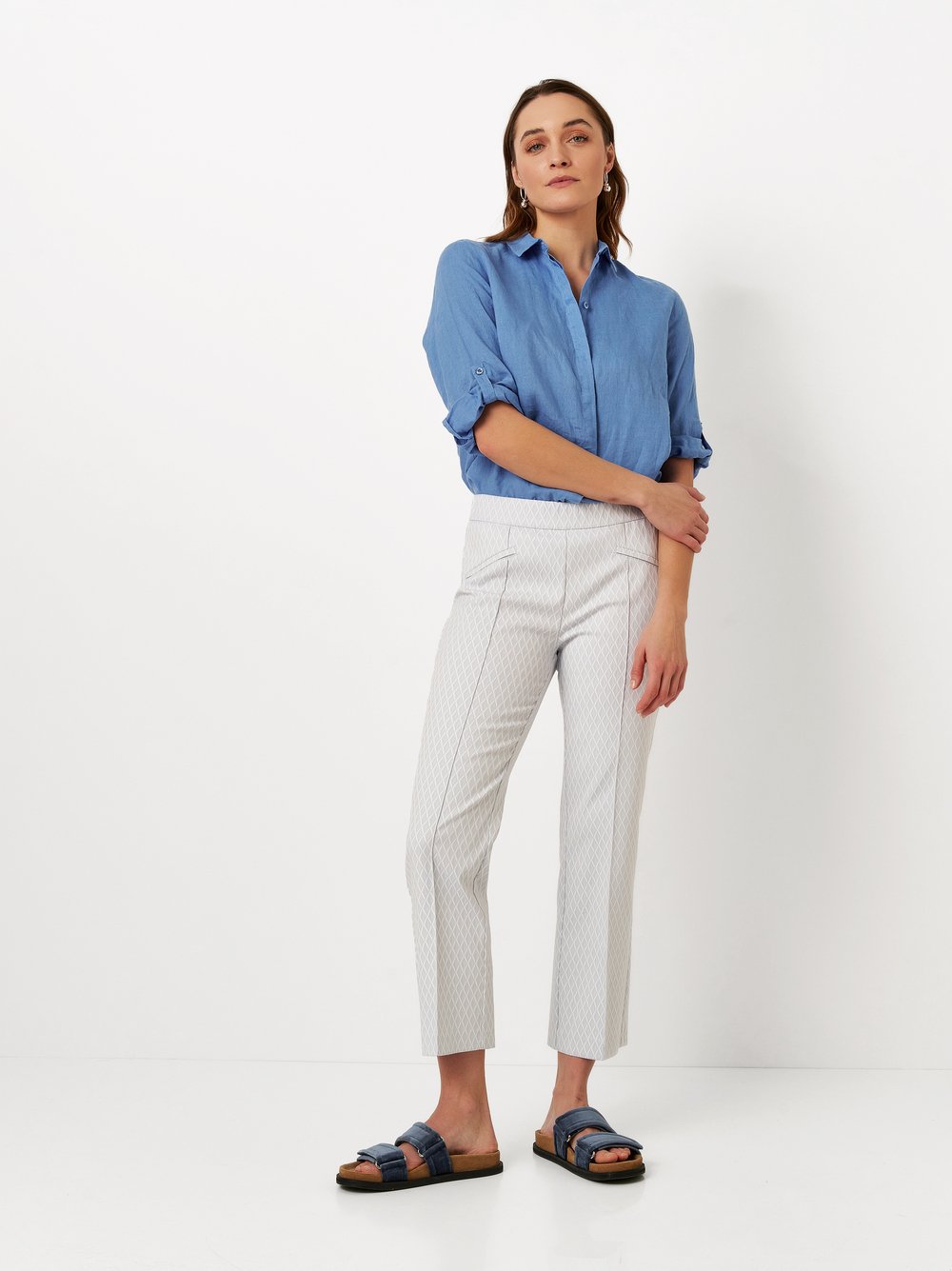 Gemusterte 7/8-Hose | Style »Jenny« light blue/white