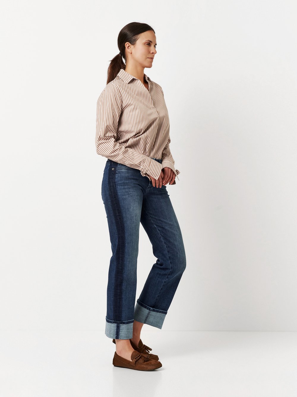 7/8-Jeans mit Galonstreifen und Saumumschlag | Style »Ella« mid blue