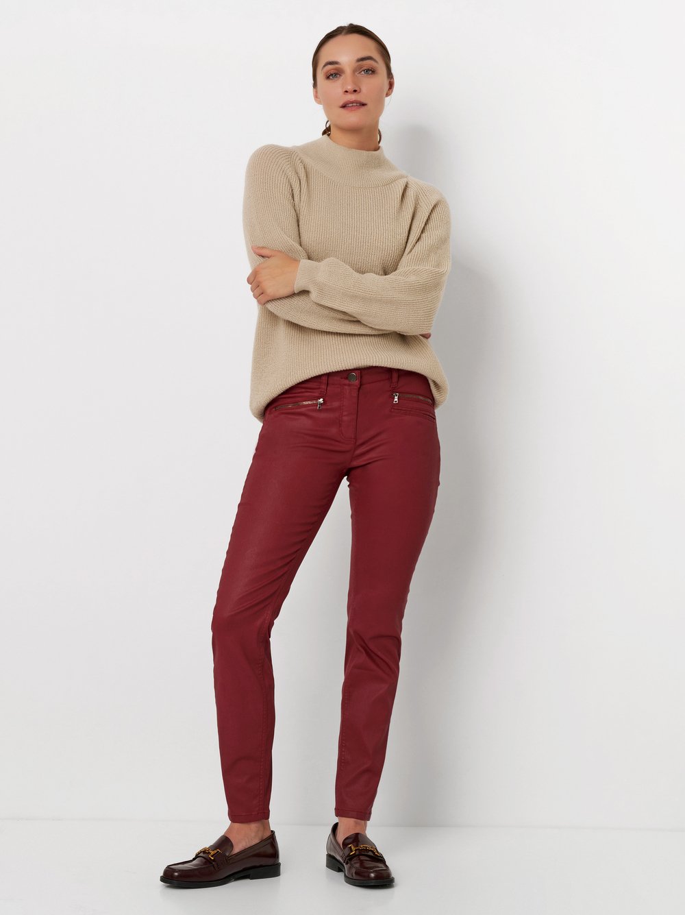 Skinny fit in a leather look | Style »Perfect Shape« dark red