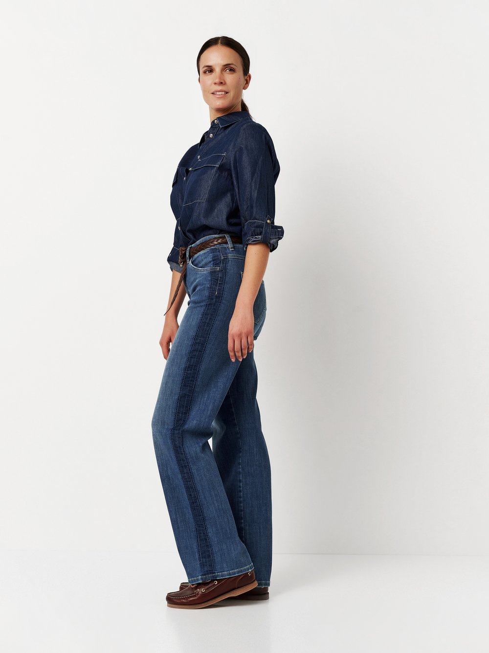 Wide Leg Jeans mit Galonstreifen | Style »Liv« mid blue