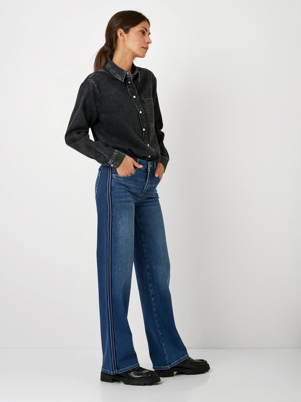 Wide Leg Jeans mit Galonstreifen | Style »Liv« mid blue