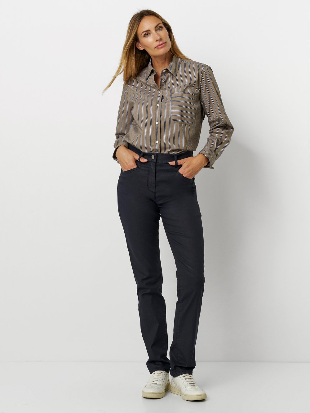 Slim fit pants in a leather look | Style »be loved« dark blue