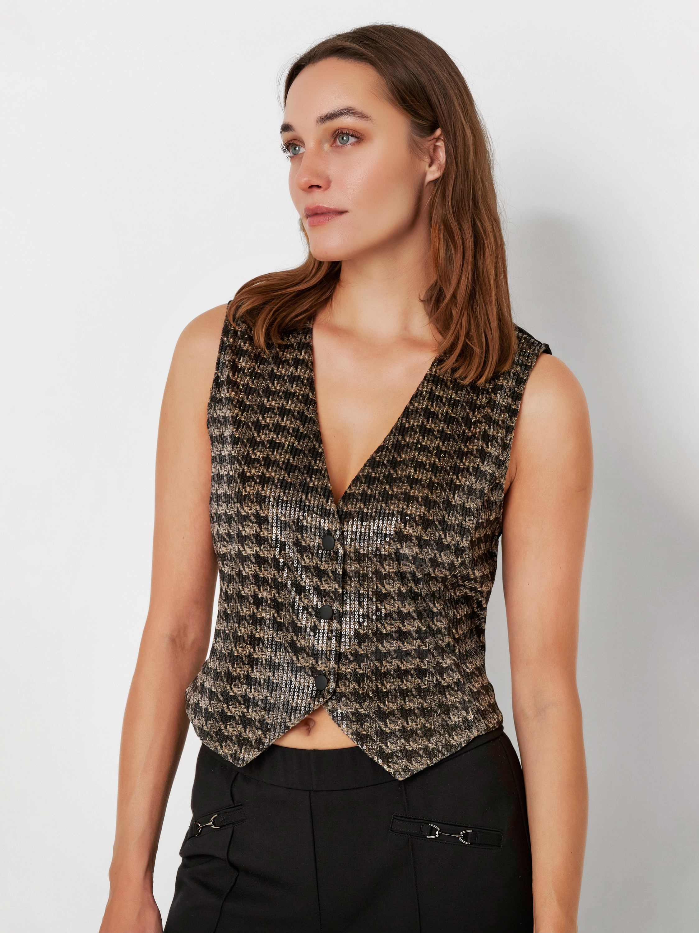 Short vest with sequins | Style »Josy« black/sand