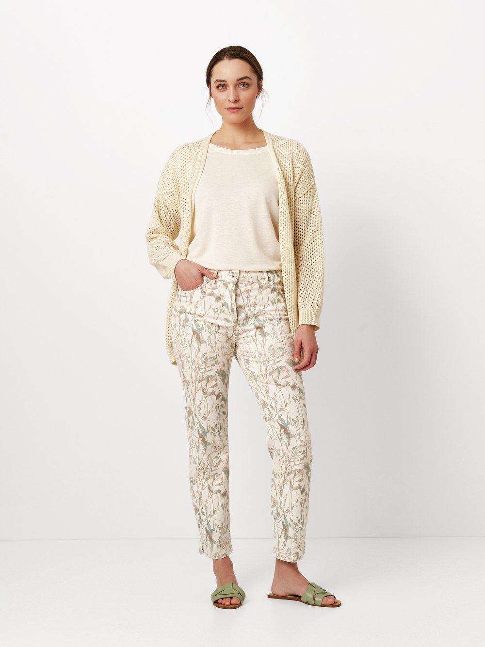 7/8 pants with flowerprint | Style »be loved« green/offwhite