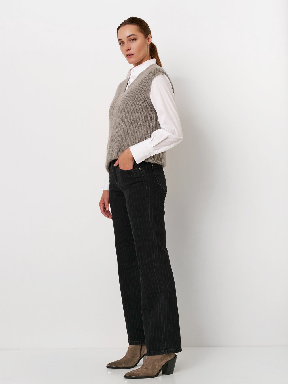 Gestreifte Wide Leg Jeans | Style »Liv« black