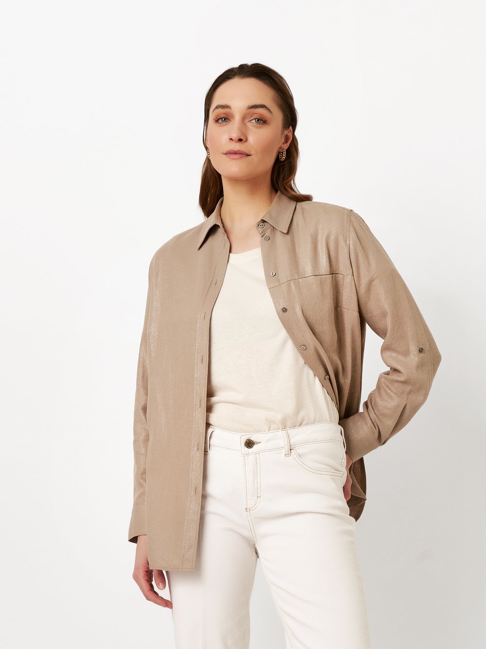 Shiny shirt blouse | Style »Alma« taupe