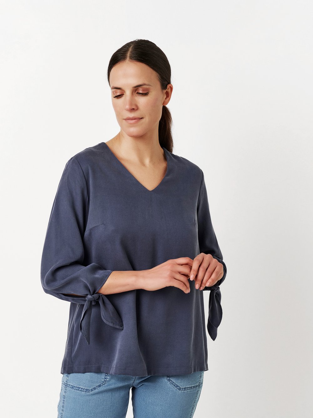 Shirtbluse mit gebundenen Ärmeln | Style »Anna« blue