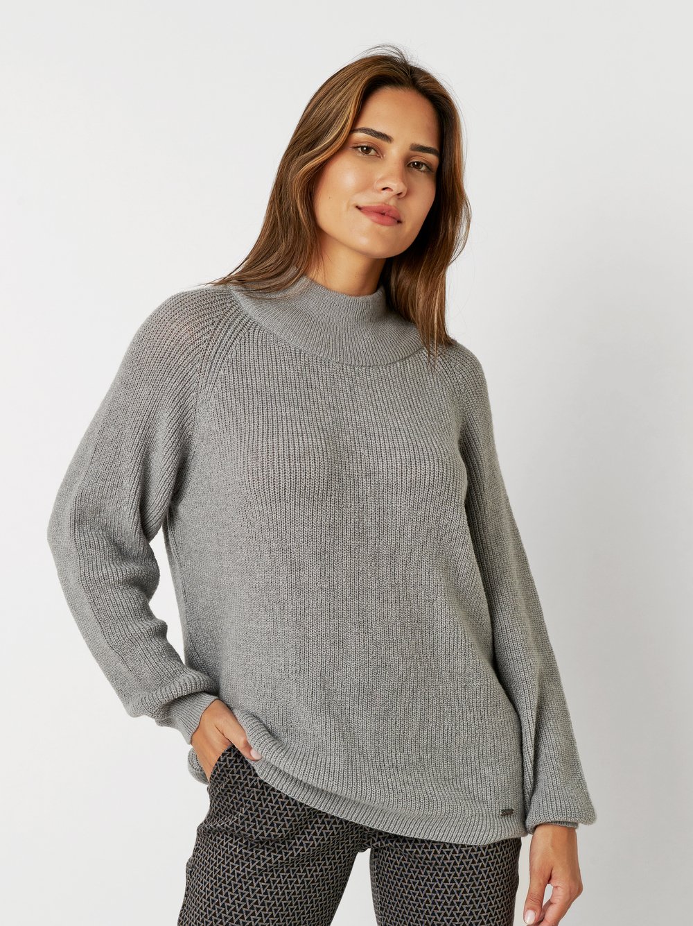 Knitted sweater with stand-up collar | Style »Insa« grey