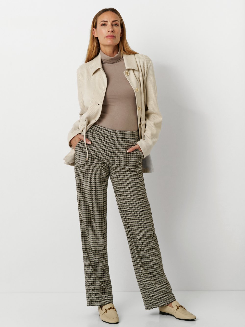 Wide leg with houndstooth | Style »Jenny« grey/sand