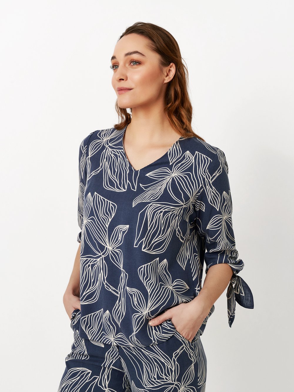 Shirtbluse mit Flowerprint | Style »Anna« blue/offwhite