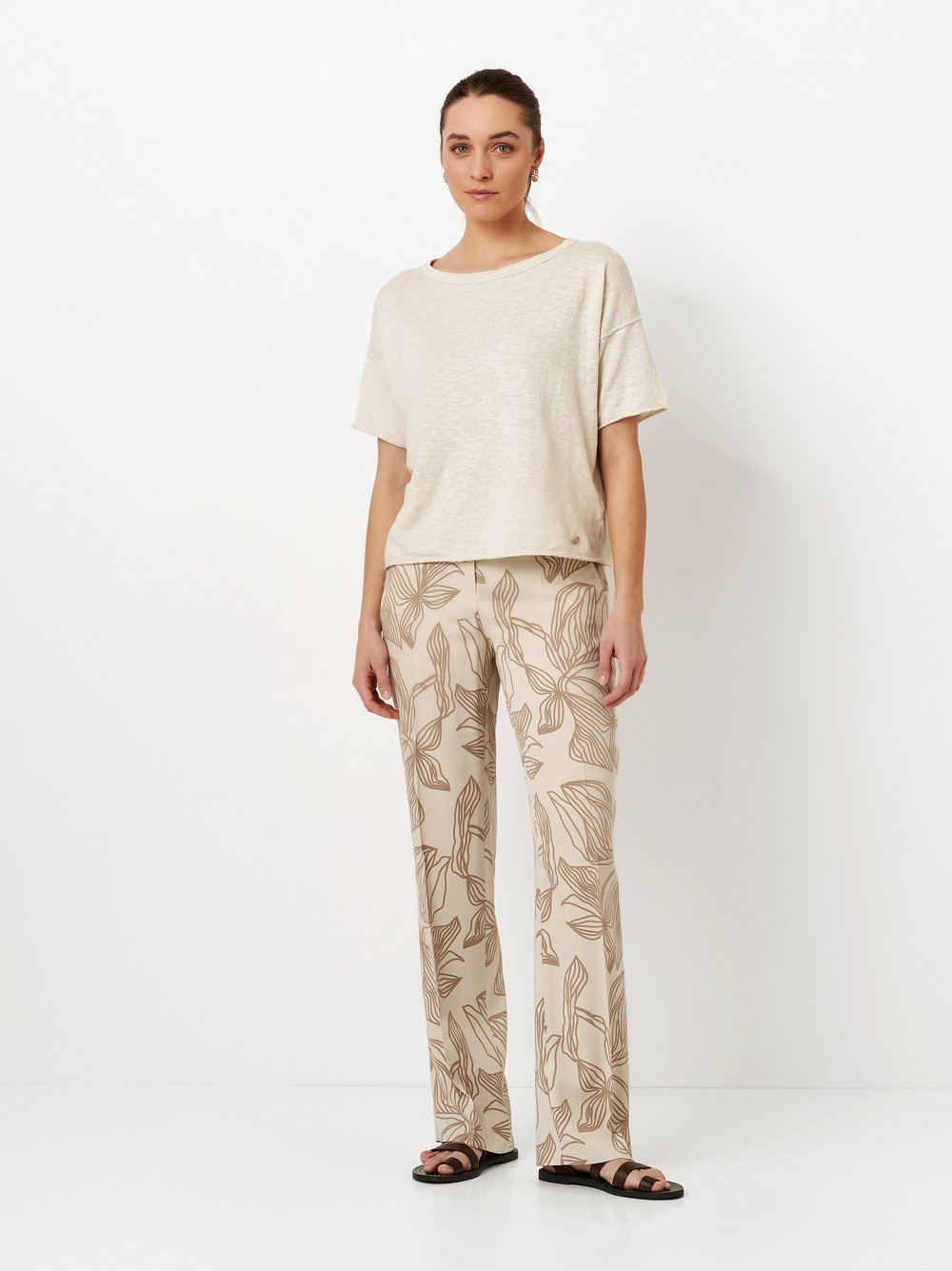 Leger trousers with flowerprint | Style »Luisa« beige/brown