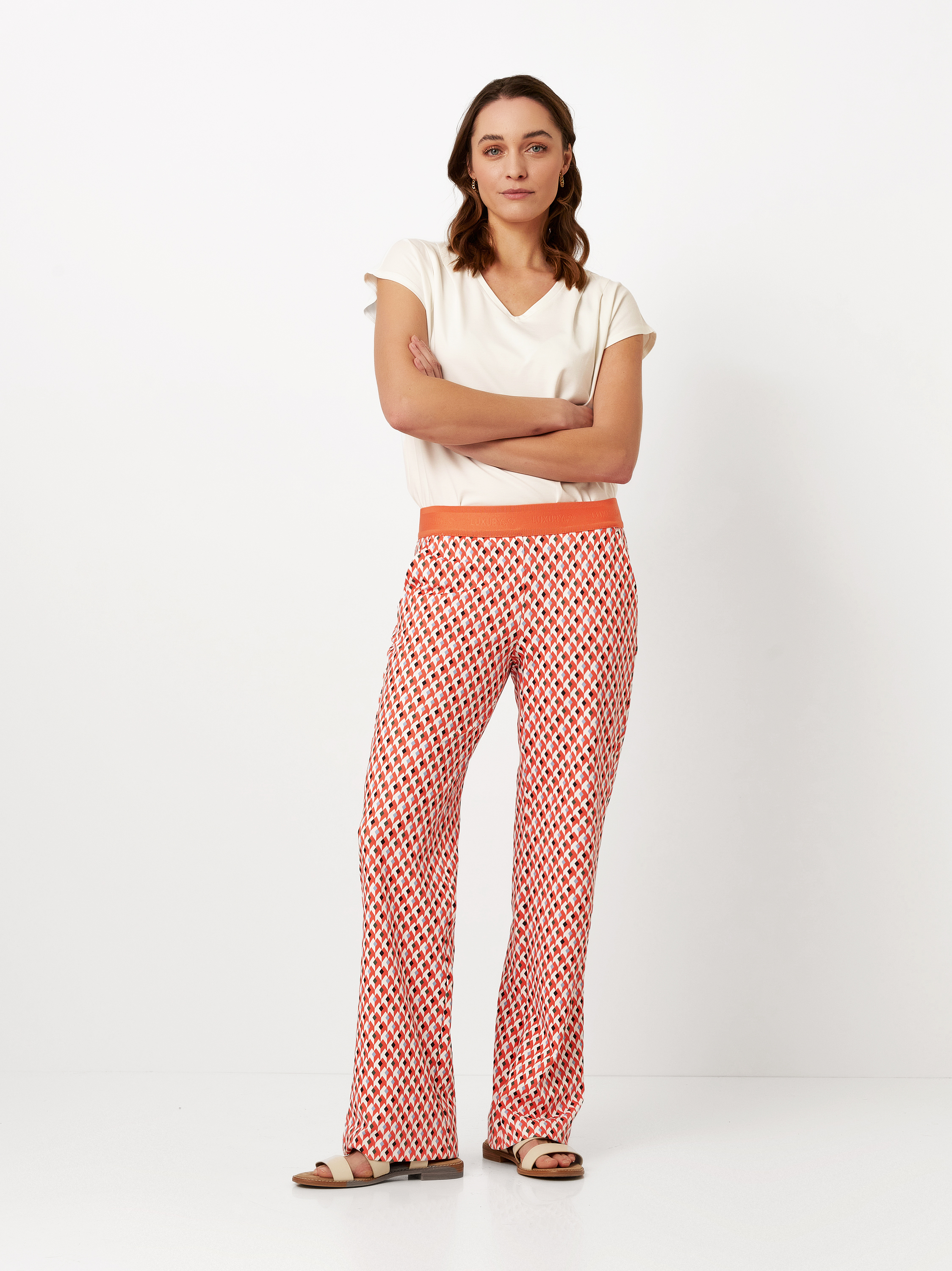 Gemusterte Wide Leg | Style »Jenny« orange/white