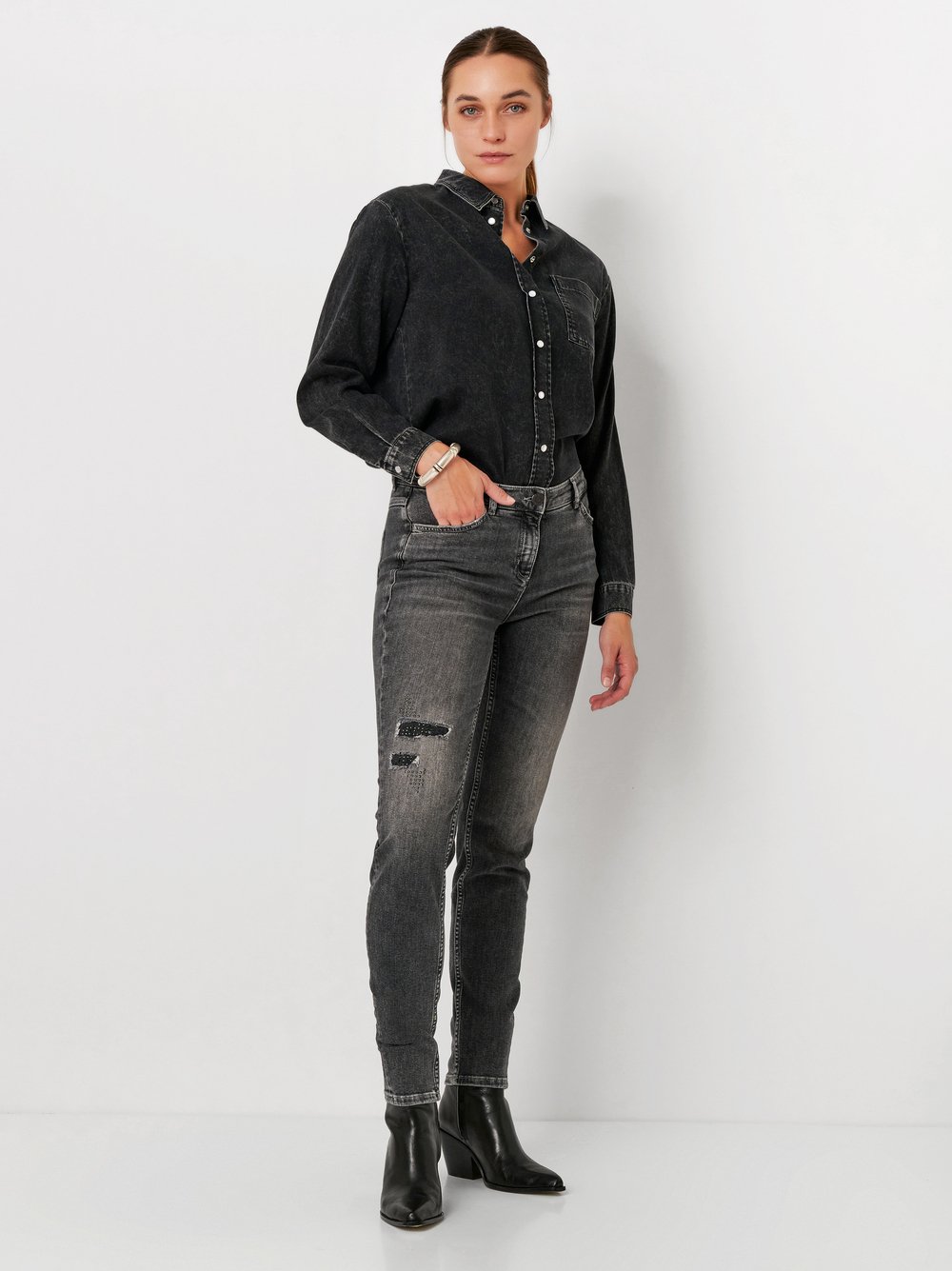 Skinny fit jeans with details | Style »Perfect Shape« dark grey