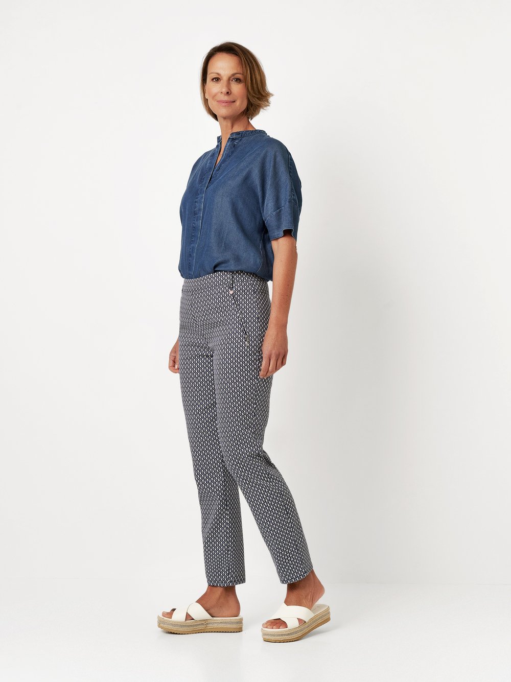 Gemusterte 7/8-Hose | Style »Alice« blue/white