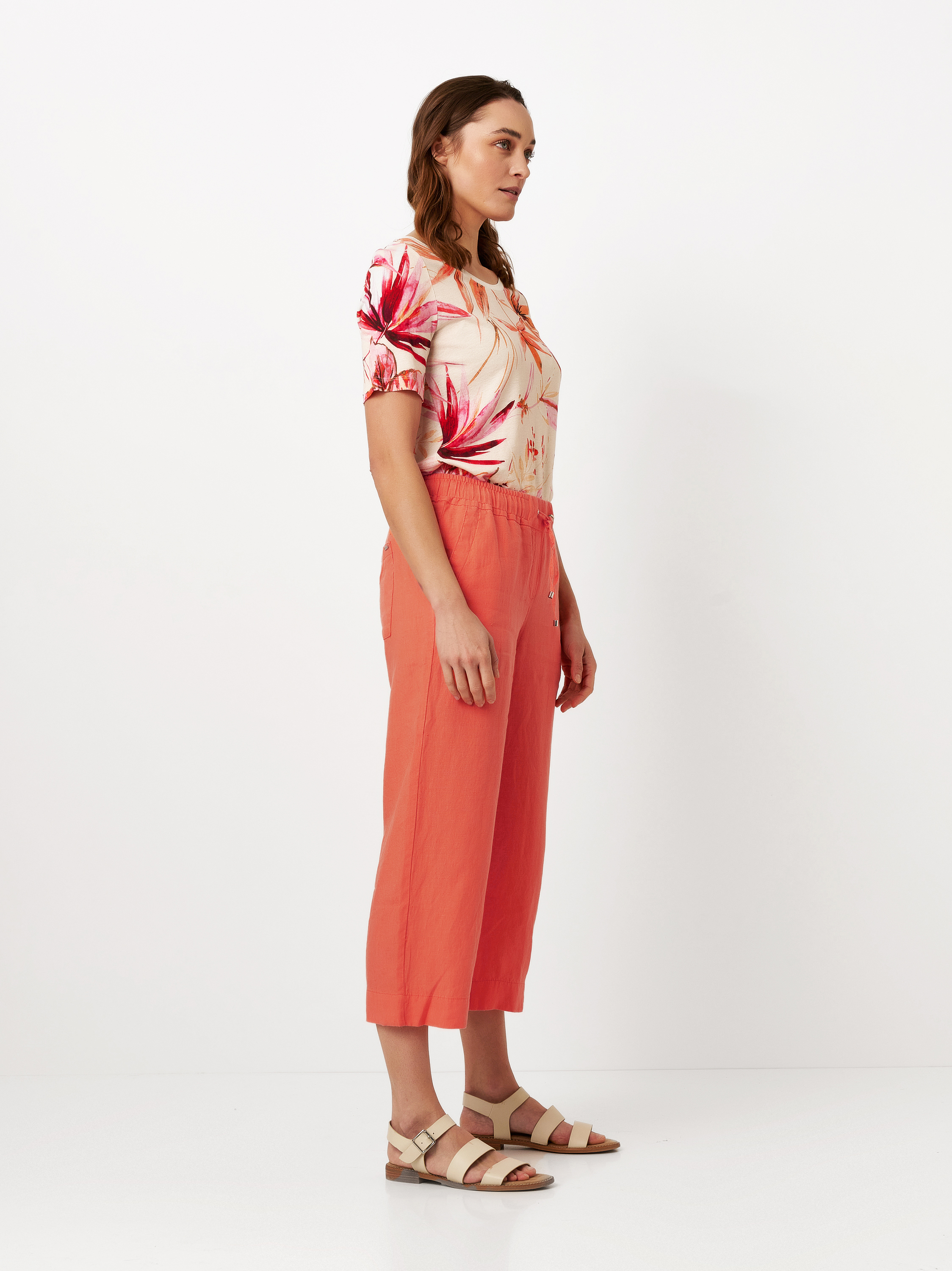 Relaxed 3/4 linen trousers | Style »Pia« peach